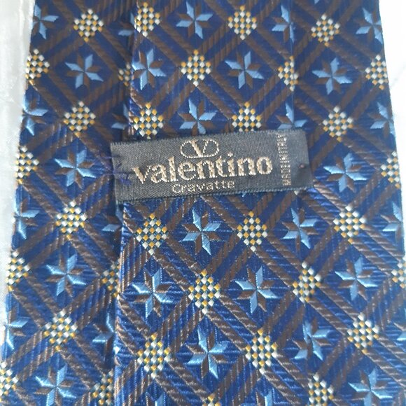 Valentino Cravatte 4" Navy Blue Patterned 100% Silk Men's Neck Tie - Picture 2 of 10